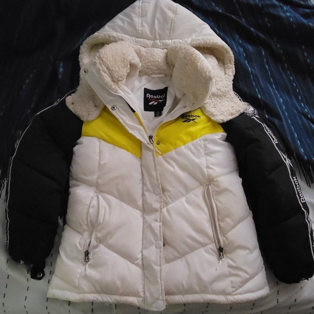 Reebok yellow and white puffer jacket